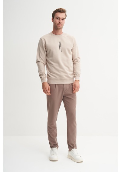 Cazador 54185 Erkek Bisiklet Yaka Sweatshirt Bej