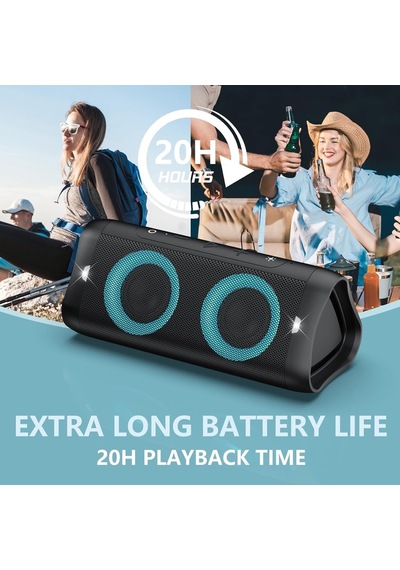 Işıklı Bluetooth Hoparlör, 30w Stereo Ses, Bass Boost, Ipx5 Su Geçirmez, 20h Çalma Süresi, Dahili Mikrofonlu Taş