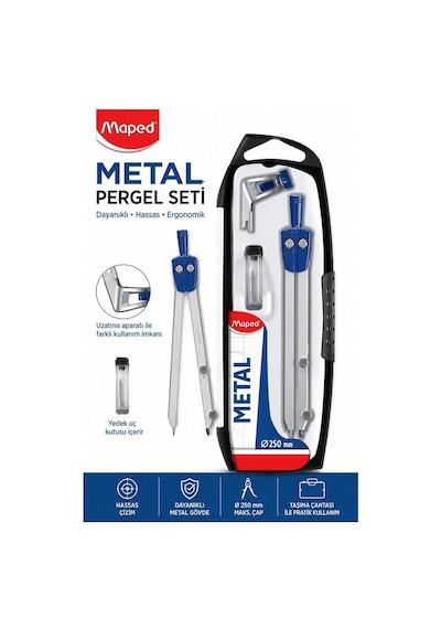Metal Pergel Seti 3 Parça 1 Maped 197512 250mm Metal Pergel Çizim Proje Matematik Geometri Mimar Mühendis