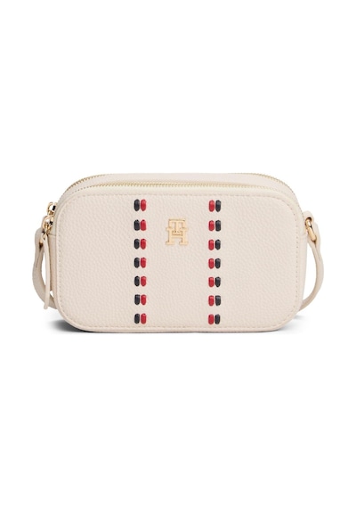 Tommy Hilfiger Kadın Çakıl Tanesi Süslemeli Fermuarlı Çapraz Askılı Bej Omuz Çantası Aw0aw18153-aeo-12897 Beyaz