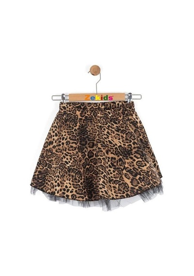 Kız Çocuk Leopar Desenli Etek-16155 Kahverengi