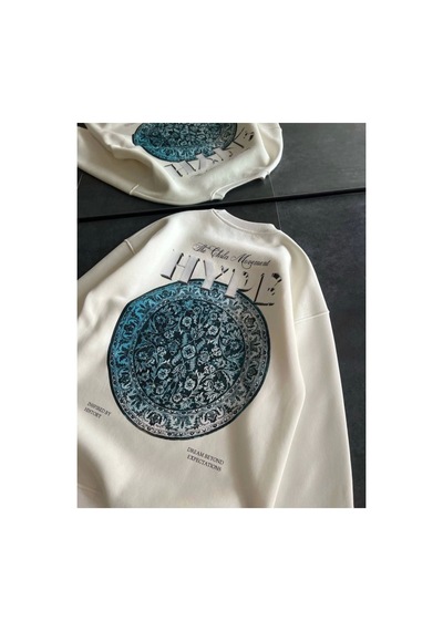 Butik İstanbul Üç İplik Bisiklet Yaka Baskılı Sweatshirt - Beyaz