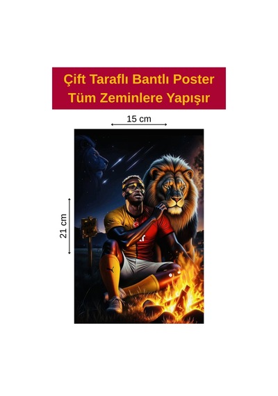Aslan Ve Ateş Poster, Tüm Zeminlere Yapışır, 15 X 21 Cm .