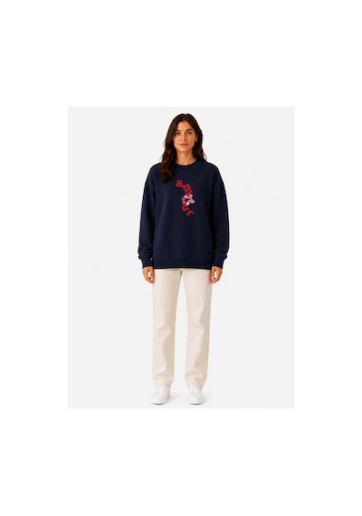 Herkesemoda Amour Baskı Detaylı Şardonlu 2 İplik Bisiklet Yaka Sweatshirt Lacivert