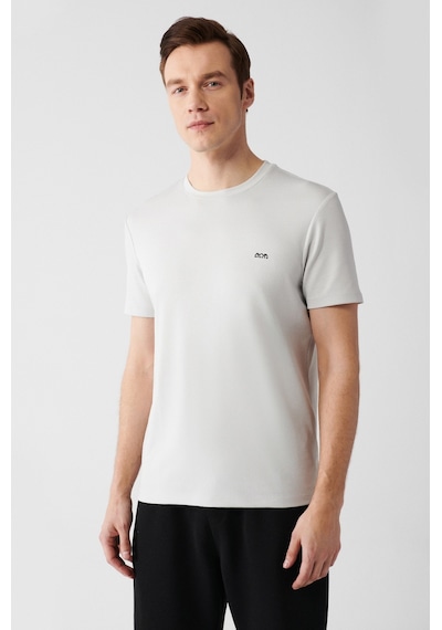 Avva B001040 Bisiklet Yaka Sırt ve Göğüsü Logo Baskılı Erkek T-Shirt - Gri