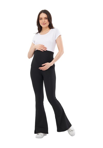 Luvmabelly Myra8120 Toparlayıcı İnce Dalgıç İspanyol Paça Beli Ayarlanabilir Hamile Tayt Siyah