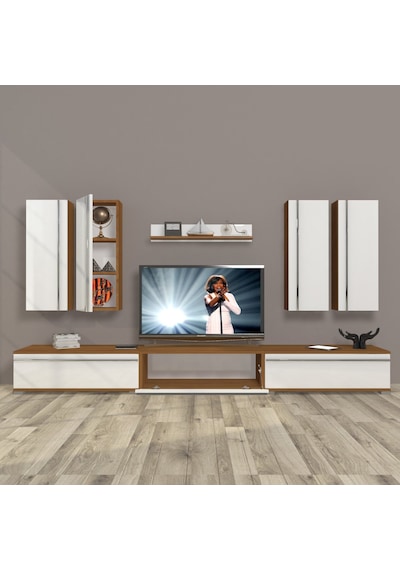 Decoraktiv Eko 8d Mdf Tv Ünitesi Tv Sehpası - Ceviz Beyaz Ahşap - Beyaz