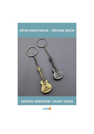 Vintage Metal Gitar Anahtarlık Şık Hediye Alternatifi Çok Renkli