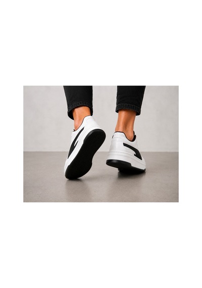 Yalçın Erkek Sneaker Beyaz Siyah Kalın Taban Ortopedik Bağcıklı Günlük Ayakkabı Beyaz - 880226106 Beyaz