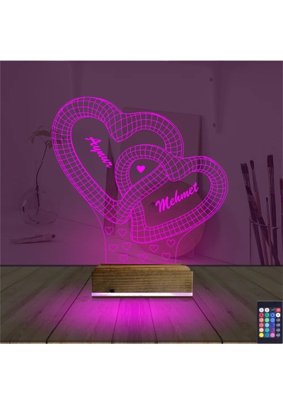Luvivia Kalp Sevgiliye Hediye Kişiye Özel 3d Lamba - Masa Gece Lambası V14