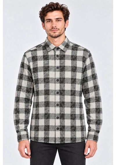 Wear Vexel Erkek Ekose Kareli Batik Yıkamalı Şardonlu Uzun Kollu Regular Fit Oduncu Gömlek - Gri Çok Renkli