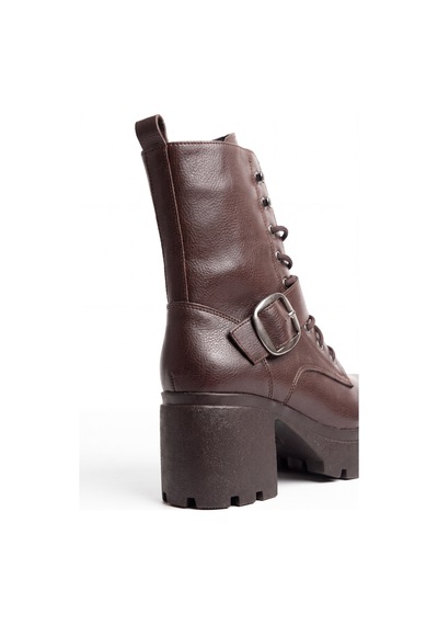 V.s.h Velvet Hayka Yüksek Tabanlı 8 Cm Tokalı Bağcıklı Kadın Kahverengi Bot-2559