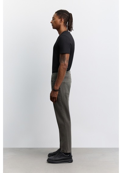 Avva Erkek Haki Eskitme Yıkamalı Pamuklu Elastan Roma Crop Slim Fit Jean Pantolon A62y3504