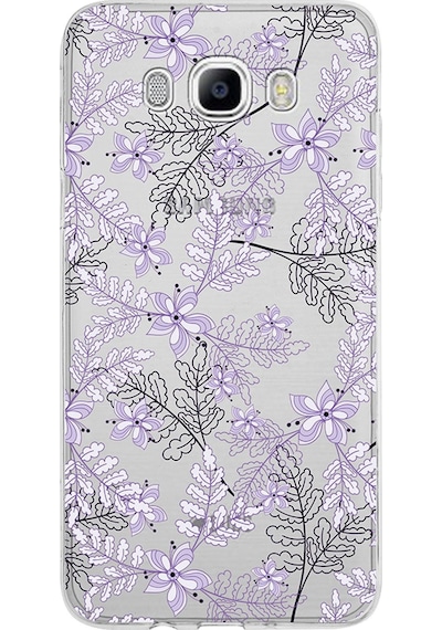 Samsung Galaxy Uyumlu J7 2016 Kapak Floral Lila Tasarımlı Şeffaf Silikon Kılıf