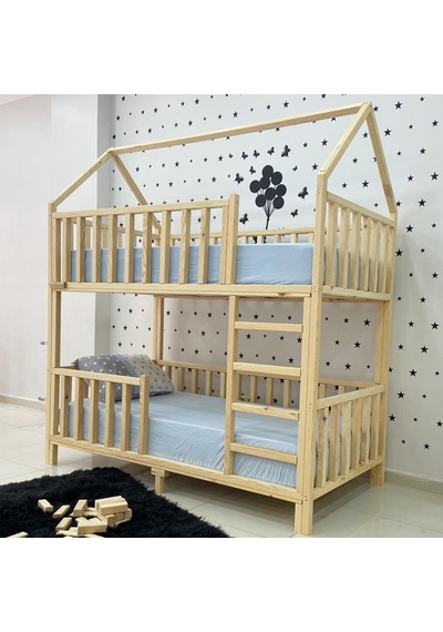 Markaawm Markaawm Montessori Yatak Çatılı Doğal Ahşap Ranza Karyola Akçaağaç