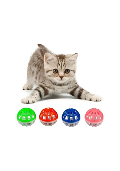 1 Adet Çıngıraklı Top Kedi Oyuncağı - Canlı Renkli