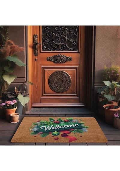 Valerine Life Yılbaşı Kapı Süsü Temalı Welcome Kapı Önü Paspası 45x70cm