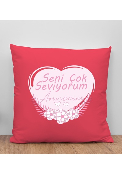 Bk Gift Anneler Günü Tasarımlı Kırmızı Kırlent Yastık, Anneye Hed