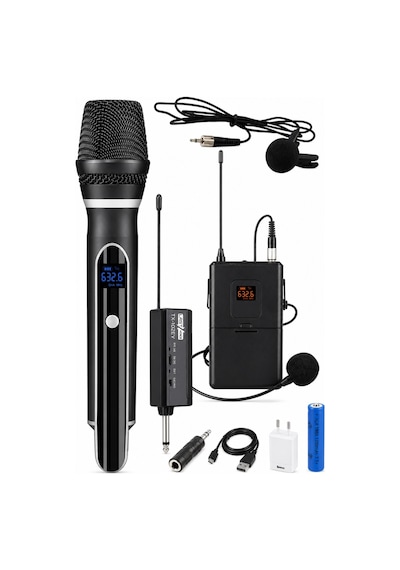 Glr Wn-07 Profesyonel 3 Lü Kablosuz Mikrofon Sistemi Uhf Yaka Ve El Mikrofonlu