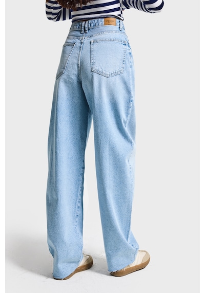 Itsbasic Kadın Ice Renk 4s6-27 Regular Fit Yüksek Bel %100 Koton Rahat Kesim Denim Jean Buz Mavi