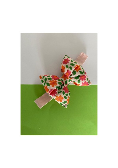 Pamuk Kız Bebek Fiyonk Bandana 2'li Set Ekru - Çiçek Desen Ekru - Çiçek Desen