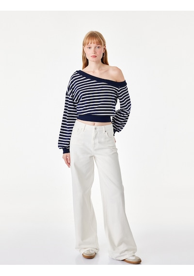 Koton Rahat Kalıp Kayık Yaka Uzun Kollu Çizgili Crop Sweatshirt Lacivert Çizgili 7wal10259ık Koton Rahat Kalıp Kayık Yaka Uzun Kollu Çizgili Crop Sweatshirt Lacivert Çizgili 7wal10259ık