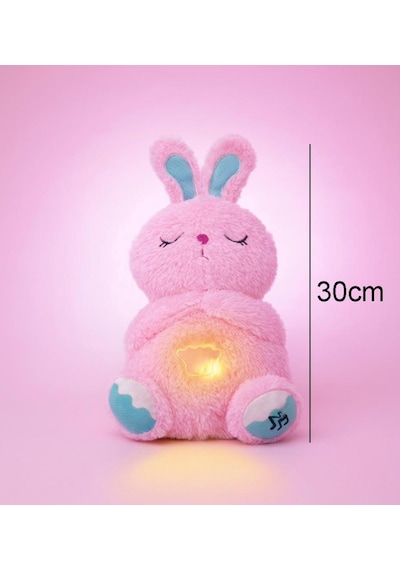 Nefes Alan Işıklı Müzikli Uyku Arkadaşı Tavşan 30 Cm Ninni Söyleyen Göğsü Hareketli Uyku Oyuncağı Pembe