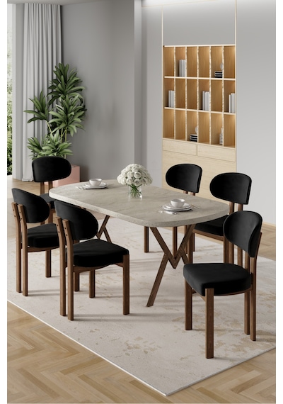 Canisa Radon Serisi Mdf 90x168 Sabit Traverten Mutfak Masa Takımı 6 Siyah Sandalye Traverten Masa Siyah Sandalye Canisa Radon Serisi Mdf 90x168 Sabit Traverten Mutfak Masa Takımı 6 Siyah Sandalye Traverten Masa Siyah Sandalye
