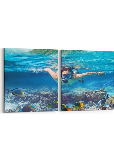 Olla 125x60 Cm 12076k2y Akvaryum / Balık Görseli Kare 2'li Yatay Kanvas Tablo