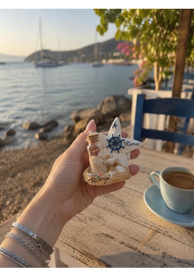 Kemer Deniz Temalı Mini Dekor Biblo Kum Şişeli Deniz Yıldızı Hediyelik Biblo 8x7 Cm
