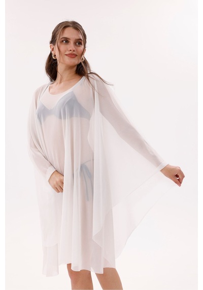 Tarzını Seç Kısa Kimono Pareo - Tesettür Pareo - Esnek Likralı Tül Beyaz 180x135 Cm Çok Renkli