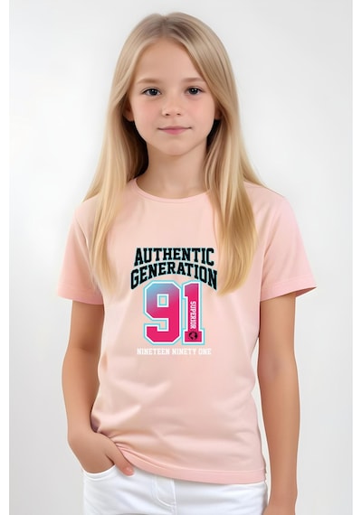 Panios Kids Authentic Baskılı Kız Çocuk Kısa Kollu T-shirt Somon