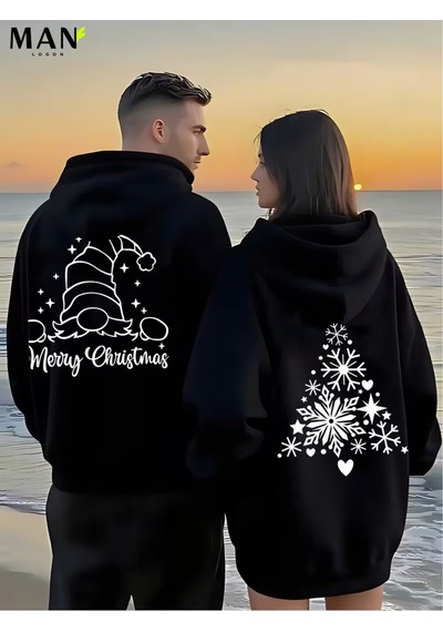 Nevermind Merry Christmas Sevgili Kombini Hoodie Unisex Oversize Kapüşonl Siyah
