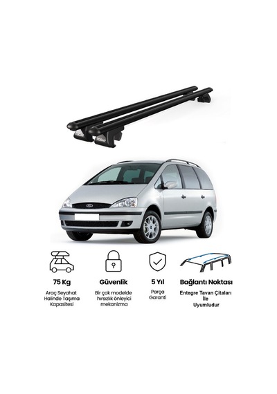 Venüs Ford Galaxy 2001-2005 Uyumlu Siyah Ara Atkı Port Bagaj Tavan Barı