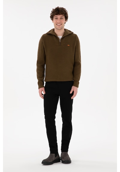 U.S. Polo Assn. Erkek Regular Fit Yarım Fermuarlı Haki Kazak 50297047-VR027
