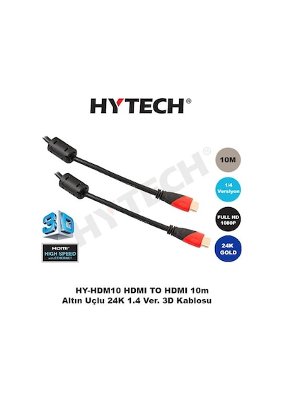 Hytech HY-HDM10 Altın Uçlu 10M HDMI Kablo 24K