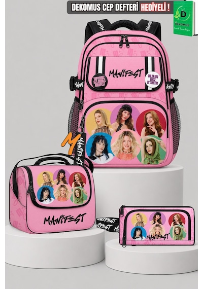 X Dekomus Lisanslı Manifest Toz Pembe Collection Okul Çantası,beslenme Çantası Ve Kalem Çantası Seti Altın