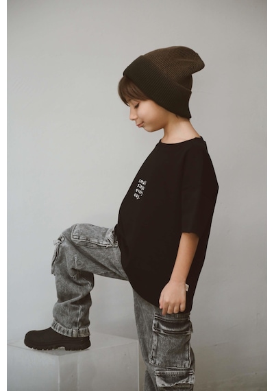 Oh La La Koala Siyah Bisiklet Yaka Oversize T-shirt Bebek - Çocuk SIYAH