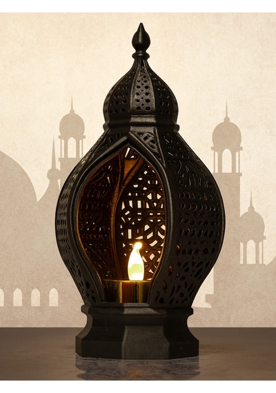 Al Noor Siyah Lüks Moroccan Lantern Led Mumluk Premium Ramazan Dekoru
