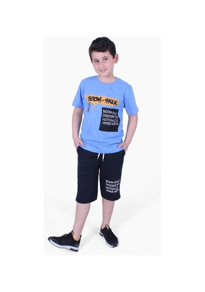 Fyk Kids Boom Sklk Yazı Baskılı Erkek Çocuk Alt-üst Kapri Takım Mavi