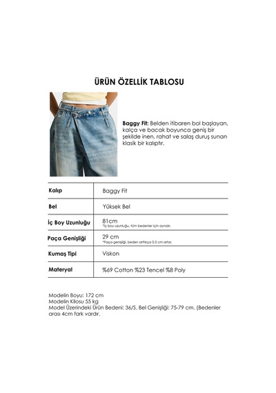 it's basic  Kadın Kot Rengi 4s6-32 Süper Baggy Fit Kemer Detaylı Özel Tasarım Denim Jean Mavi