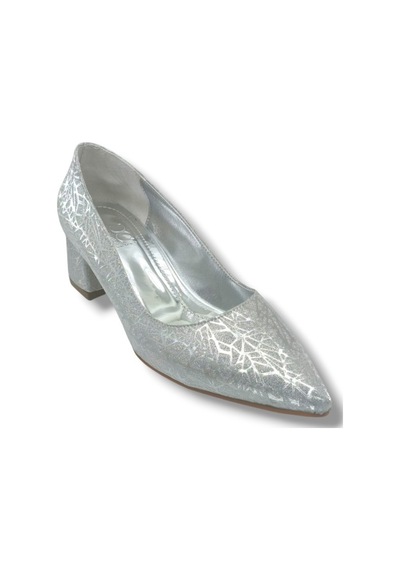 C-shoes Lh1000-26 Simli Aynalı Kalın Topuklu Kadın Ayakkabı 6cm 41-42 GÜMÜŞ
