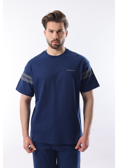 Madmext Lacivert Şerit Detaylı Erkek Şort T-shirt Takım E7301