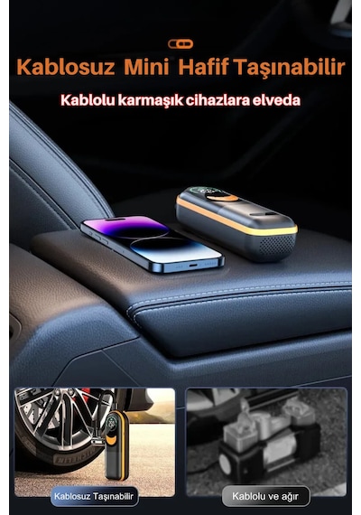 Aimod Airslim Mini Taşınabilir Şarjlı Araba Hava Kompresörü Led Işıklı Oto Araç Lastik Top Şişirme Pompası Kablosuz