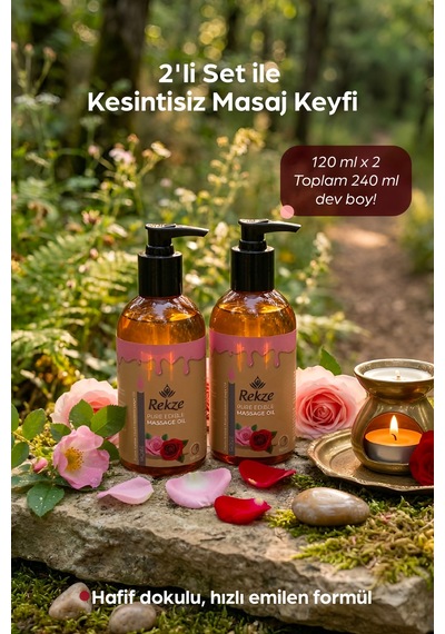 2 Li Gül Aromalı Masaj Yağı 120 Ml X 2 Nemlendirici, Kokulu, Erotik Unisex Vücut Yağı - 305868094