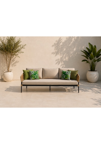 Rattan Bahçe Ve Balkon Mobilyası Wista Model 3+1+1 Krem