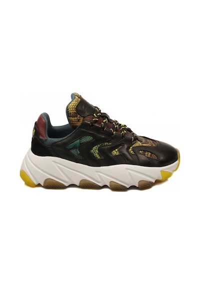 Ash Extreme Siyah Yeşil Yilan Desenlı Deri Yüksek Tabanlı Kadın Sneaker Siyah