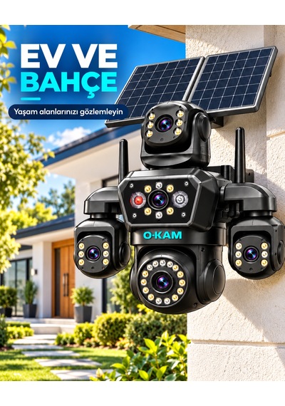 O-kam Oks340 12mp 4 Kameralı 4g Çift Solar Panel Gece Görüş 128gb Hafıza Kartı 15gb İnternet Akıllı Kamera