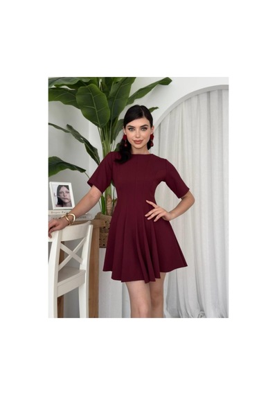 Butik İstanbul Crem Pliseli Elbise Bordo