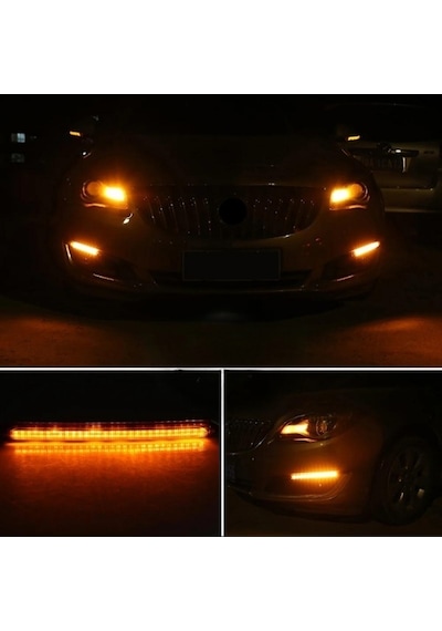 Selamlamalı Güçlü Işık Açılış Animasyonlu 12V Su Geçirmez Kayar Sinyalli Araba Gündüz Farı Drl Led Lamba Beyaz - Sarı 2 Adet 34.5 CM